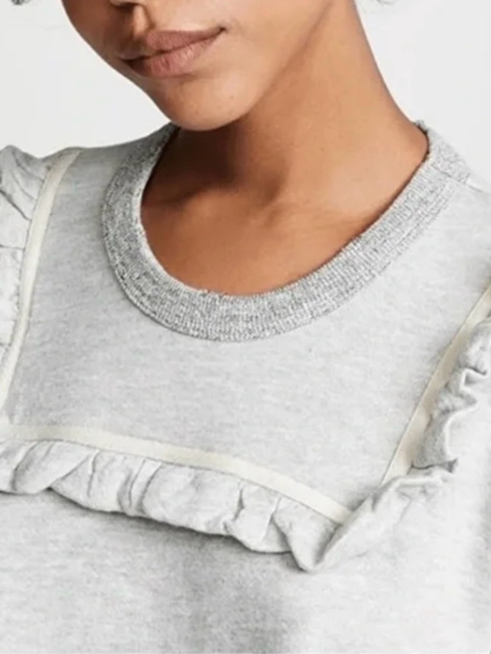 Shrunken Distressed Ruffle Bib Sweatshirt - Picture 2 of 8